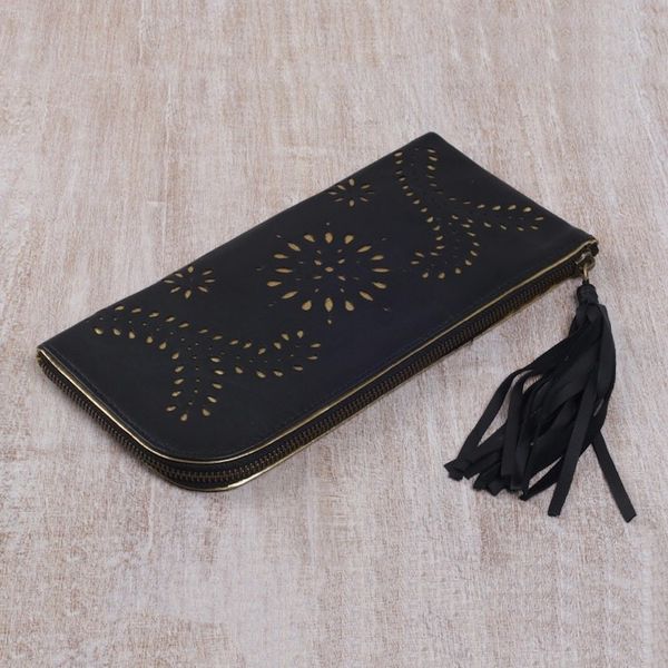 Alternate image for Black and Gold Wallet Clutch Combo Handmade in Bali Prambanan Fireworks in Black