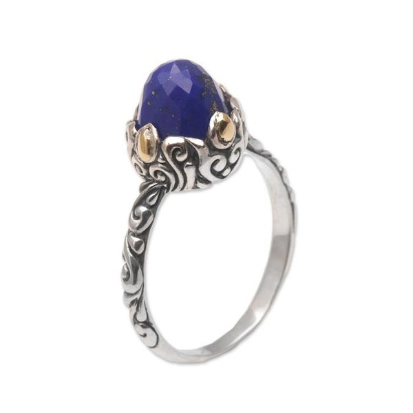 Alternate image for Lapis Lazuli Sterling Silver Ring with Gold Accents Majestic Bloom