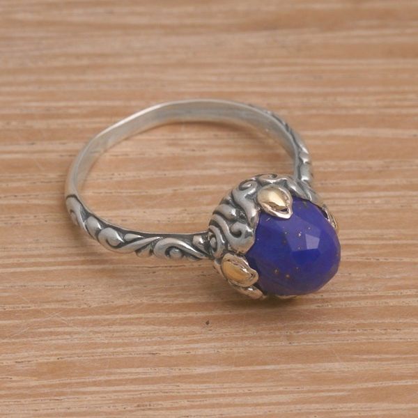 Alternate image for Lapis Lazuli Sterling Silver Ring with Gold Accents Majestic Bloom