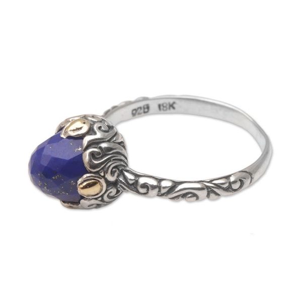 Alternate image for Lapis Lazuli Sterling Silver Ring with Gold Accents Majestic Bloom