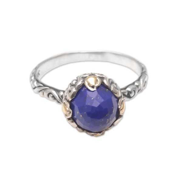 Alternate image for Lapis Lazuli Sterling Silver Ring with Gold Accents Majestic Bloom