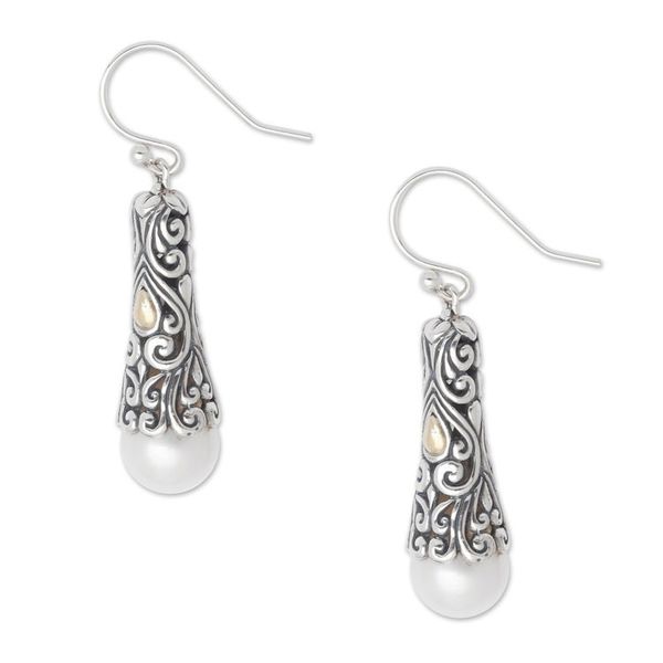 Alternate image for Gold Accent Cultured Pearl Dangle Earrings from Bali Dazzling Swirls