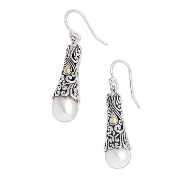 Alternate image for Gold Accent Cultured Pearl Dangle Earrings from Bali Dazzling Swirls