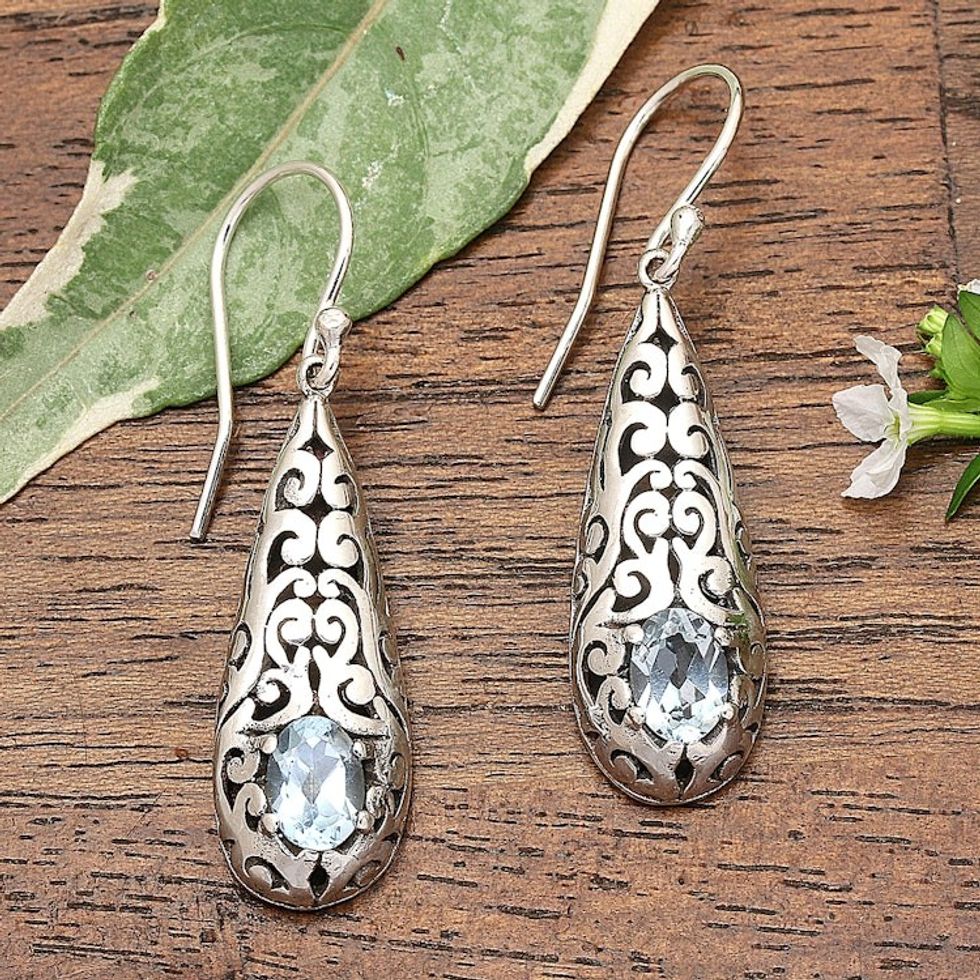 Handcrafted Blue Topaz and Sterling Silver Dangle Earrings 'Dangling Vines'