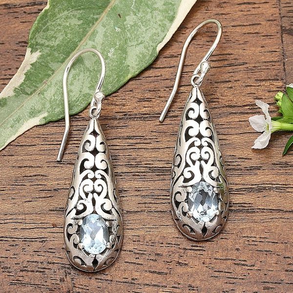 Alternate image for Handcrafted Blue Topaz and Sterling Silver Dangle Earrings Dangling Vines