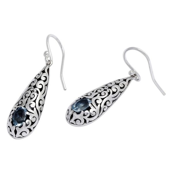 Alternate image for Handcrafted Blue Topaz and Sterling Silver Dangle Earrings Dangling Vines