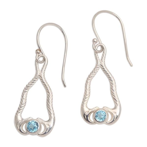 Alternate image for Blue Topaz and 925 Silver Snake Dangle Earrings from Bali Serpentine Talismans