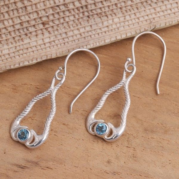 Alternate image for Blue Topaz and 925 Silver Snake Dangle Earrings from Bali Serpentine Talismans