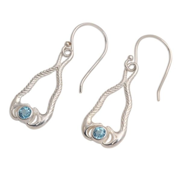 Alternate image for Blue Topaz and 925 Silver Snake Dangle Earrings from Bali Serpentine Talismans