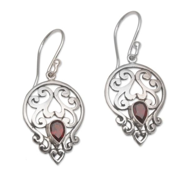 Alternate image for Handmade 925 Sterling Silver Green Garnet Dangle Earrings Dialogue in Red