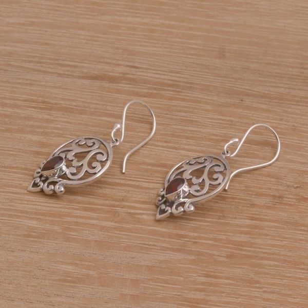 Alternate image for Handmade 925 Sterling Silver Green Garnet Dangle Earrings Dialogue in Red