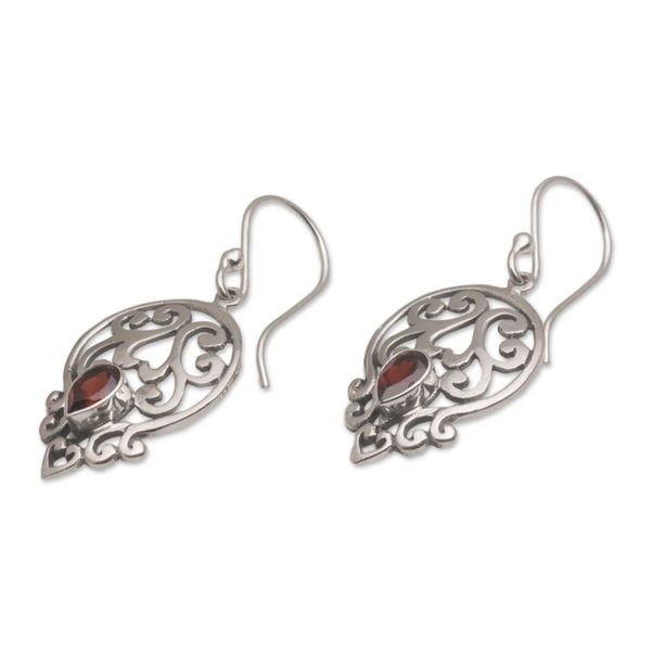 Alternate image for Handmade 925 Sterling Silver Green Garnet Dangle Earrings Dialogue in Red