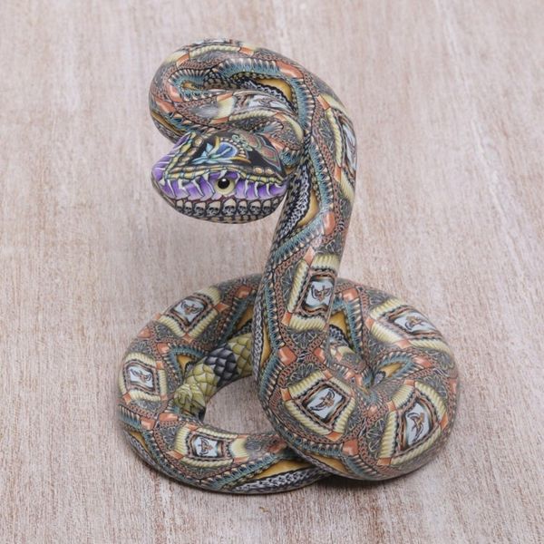 Alternate image for Polymer Clay Rattlesnake Sculpture 4.5 Inch Rattlesnake