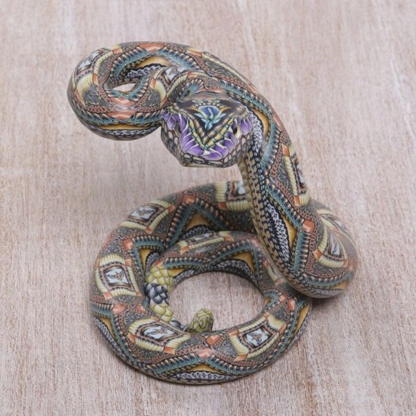Alternate image for Polymer Clay Rattlesnake Sculpture 4.5 Inch Rattlesnake