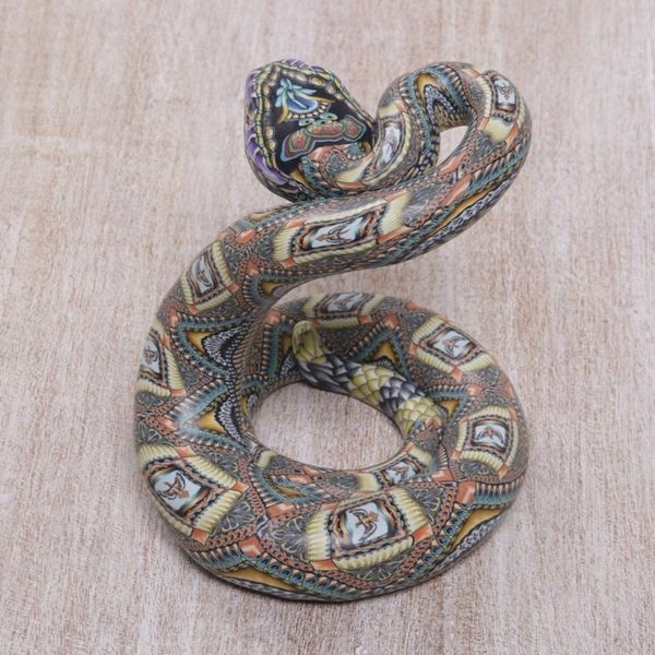 Alternate image for Polymer Clay Rattlesnake Sculpture 4.5 Inch Rattlesnake