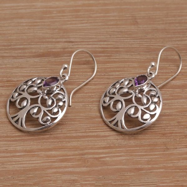 Alternate image for Balinese Amethyst and Sterling Silver Tree Dangle Earrings Banyan Beauty