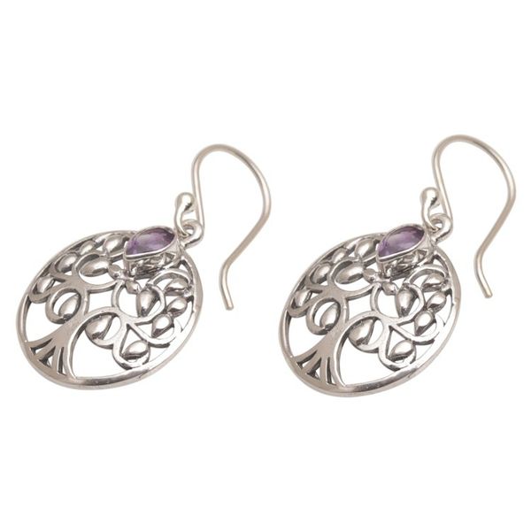 Alternate image for Balinese Amethyst and Sterling Silver Tree Dangle Earrings Banyan Beauty