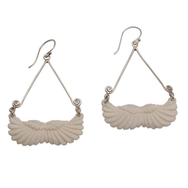 Alternate image for Bone and Sterling Silver Wing Dangle Earrings from Bali Fly Home