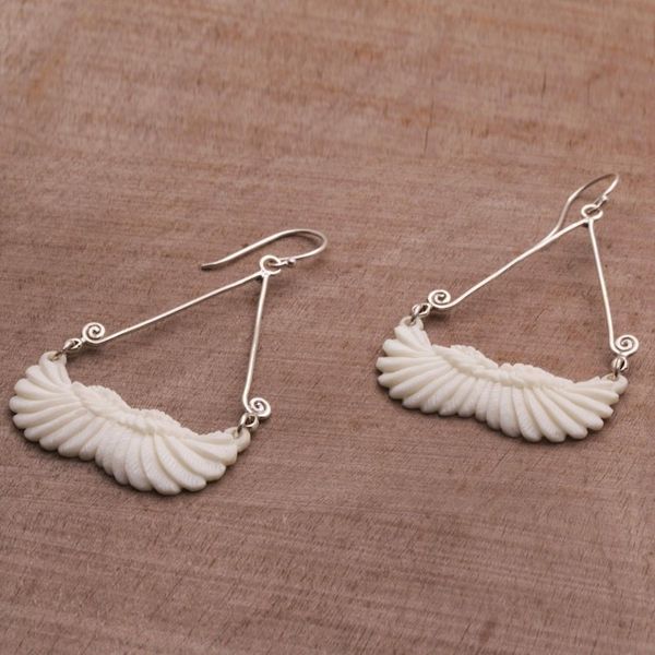 Alternate image for Bone and Sterling Silver Wing Dangle Earrings from Bali Fly Home