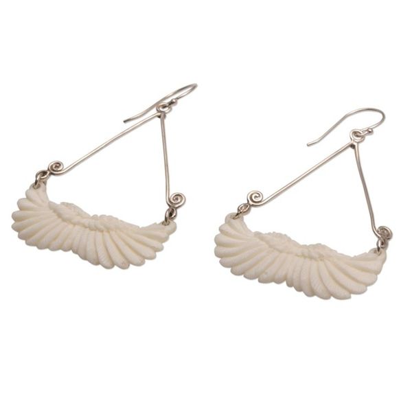 Alternate image for Bone and Sterling Silver Wing Dangle Earrings from Bali Fly Home