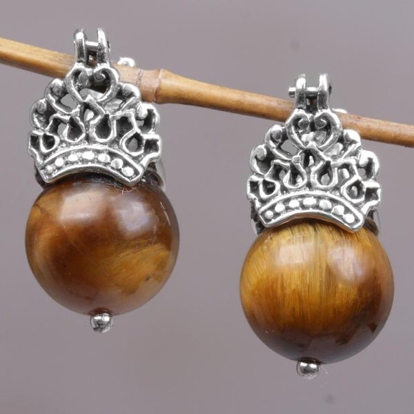 Alternate image for Sterling Silver and Tigers Eye Earrings Crafted by Hand Bali Majesty