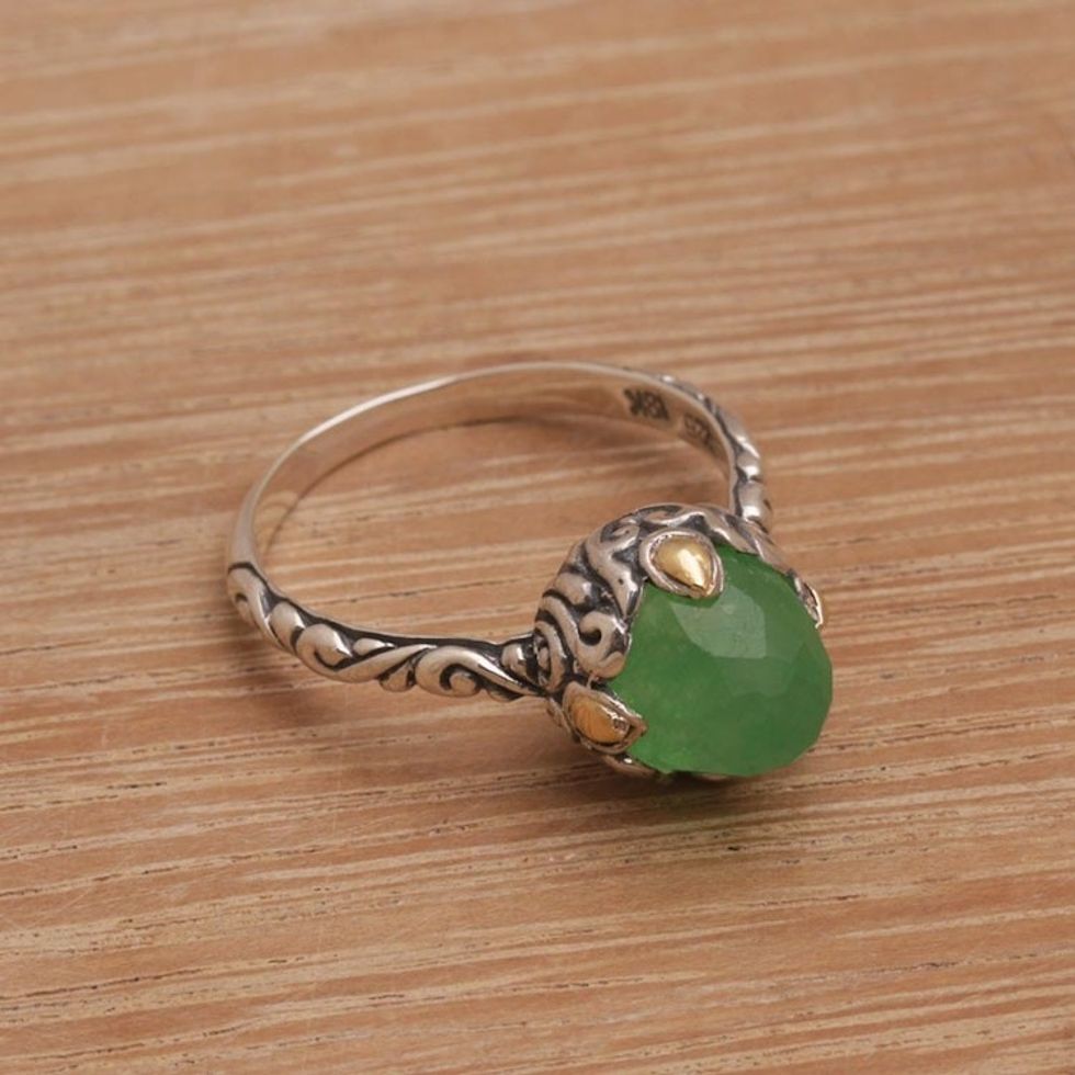 Chalcedony and Sterling Silver Cocktail Ring from Bali 'Crown of Bali'