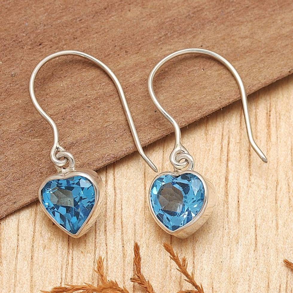 Blue Topaz Heart-Shaped Dangle Earrings from Bali 'Color of Love'