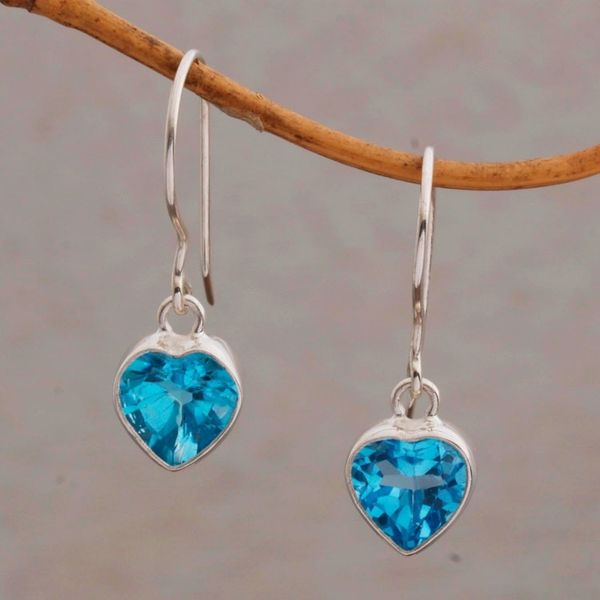 Alternate image for Blue Topaz Heart-Shaped Dangle Earrings from Bali Color of Love