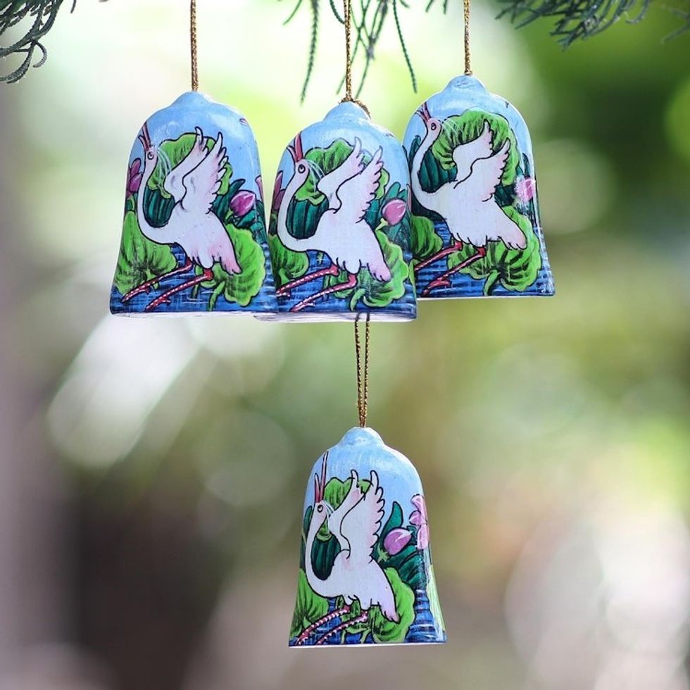 Hand Made Heron at Lakeside Holiday Ornaments Set of 4 'Heron Lake'