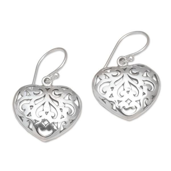 Alternate image for Handmade 925 Sterling Silver Heart Shaped Dangle Earrings Caged Heart