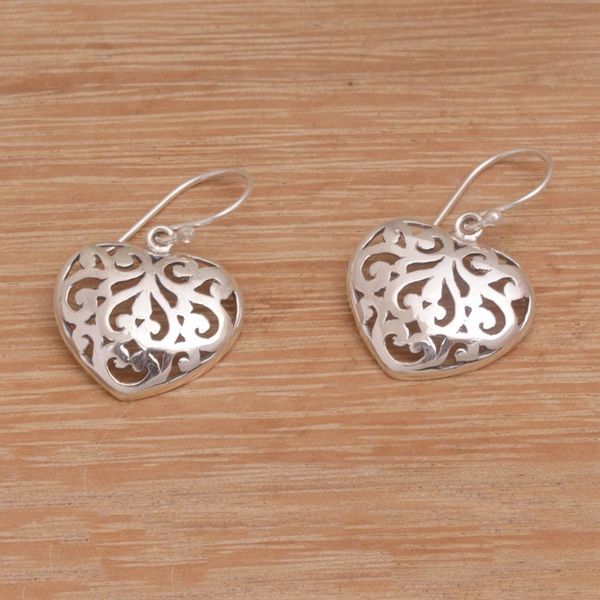 Alternate image for Handmade 925 Sterling Silver Heart Shaped Dangle Earrings Caged Heart