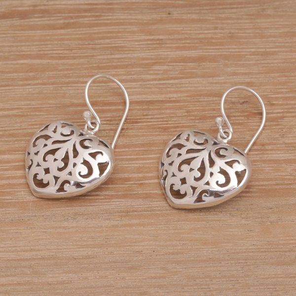 Alternate image for Handmade 925 Sterling Silver Heart Shaped Dangle Earrings Caged Heart