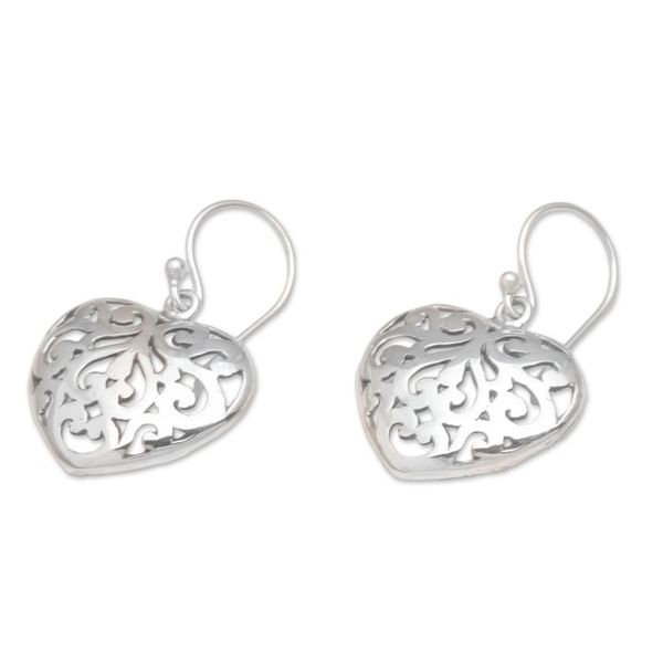 Alternate image for Handmade 925 Sterling Silver Heart Shaped Dangle Earrings Caged Heart