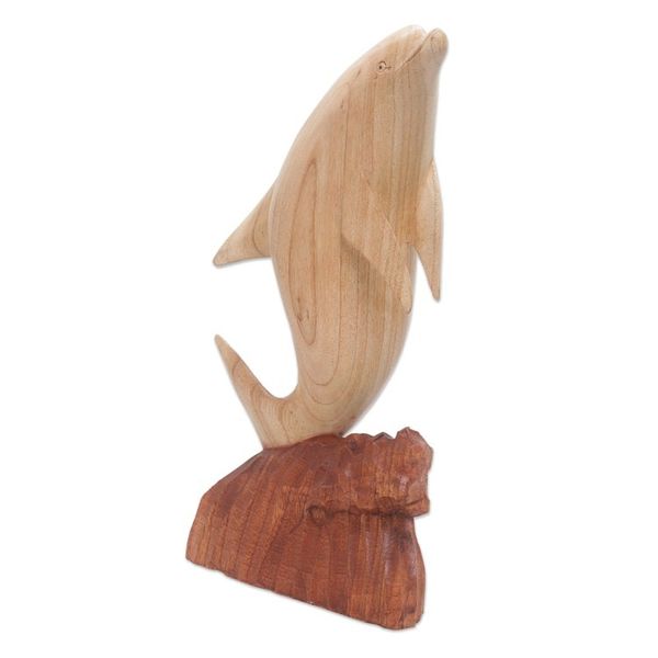 Alternate image for Hand Carved Suar Wood Dolphin Sculpture from Bali Dolphin Hop