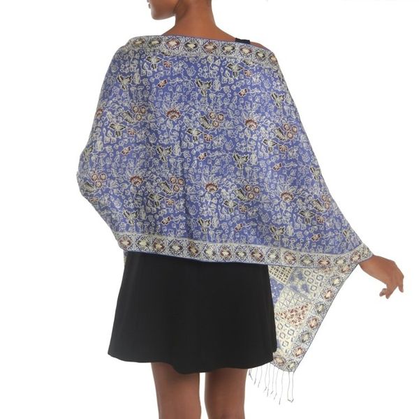 Alternate image for Batik Silk Shawl with Indigo Floral Motifs from Bali Orchid Temple in Indigo