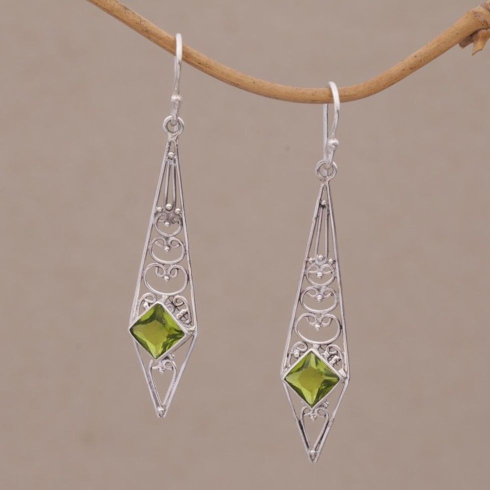 Peridot and Sterling Silver Dangle Earrings from Bali 'Green Ties'