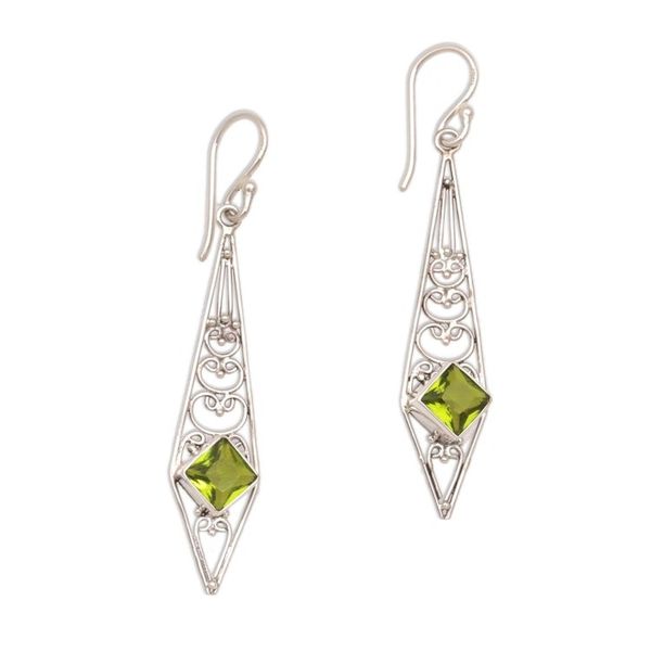 Alternate image for Peridot and Sterling Silver Dangle Earrings from Bali Green Ties