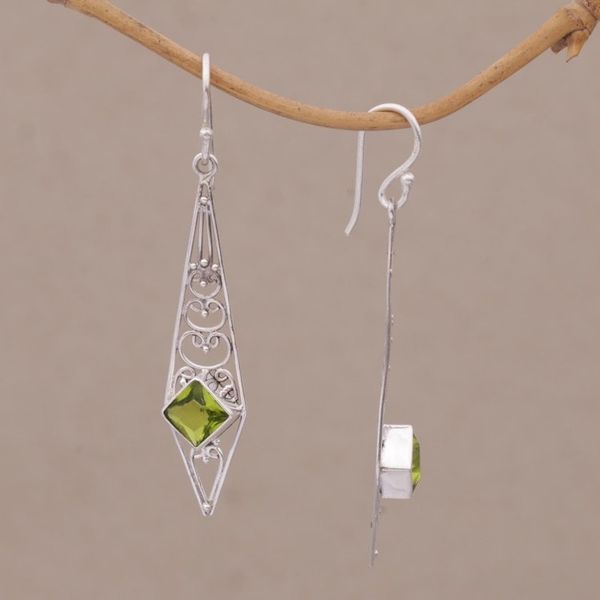 Alternate image for Peridot and Sterling Silver Dangle Earrings from Bali Green Ties