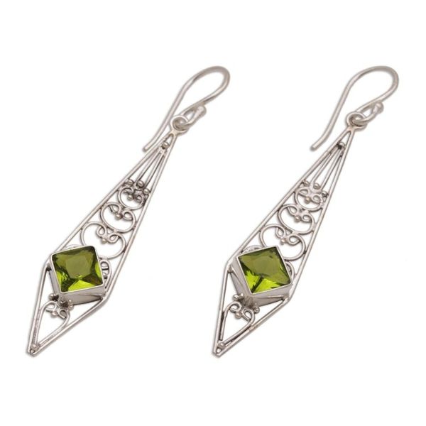 Alternate image for Peridot and Sterling Silver Dangle Earrings from Bali Green Ties