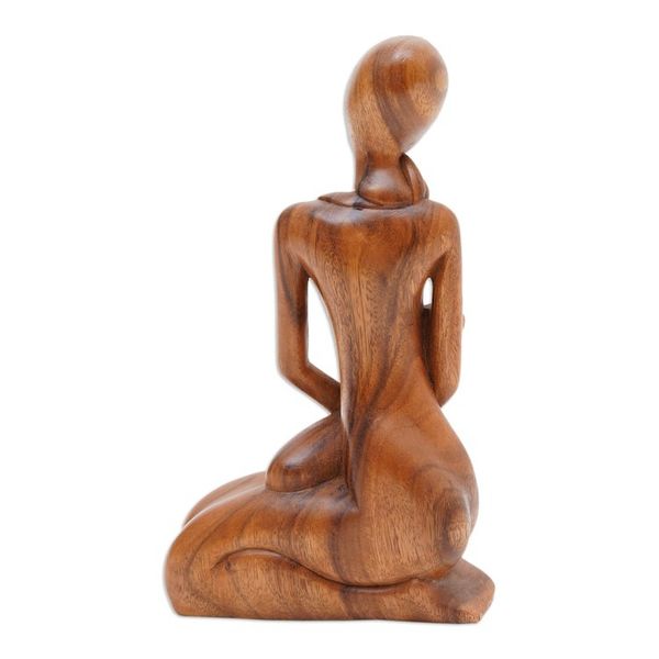 Alternate image for Mother and Child Hand Carved Suar Wood Sculpture Mothers Gift