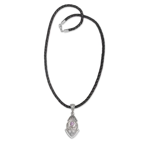 Alternate image for Sterling Silver and Amethyst Pendant Necklace from Indonesia Bali Amulet in Purple