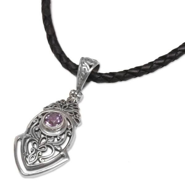 Alternate image for Sterling Silver and Amethyst Pendant Necklace from Indonesia Bali Amulet in Purple
