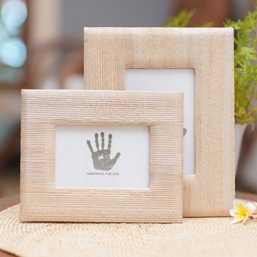 4x6 and 3x5 Natural Fiber Rustic Photo Frames in Beige 'Rustic Memories in Beige'