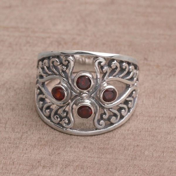 Alternate image for Garnet and Sterling Silver Cocktail Ring from Bali Vine Queen