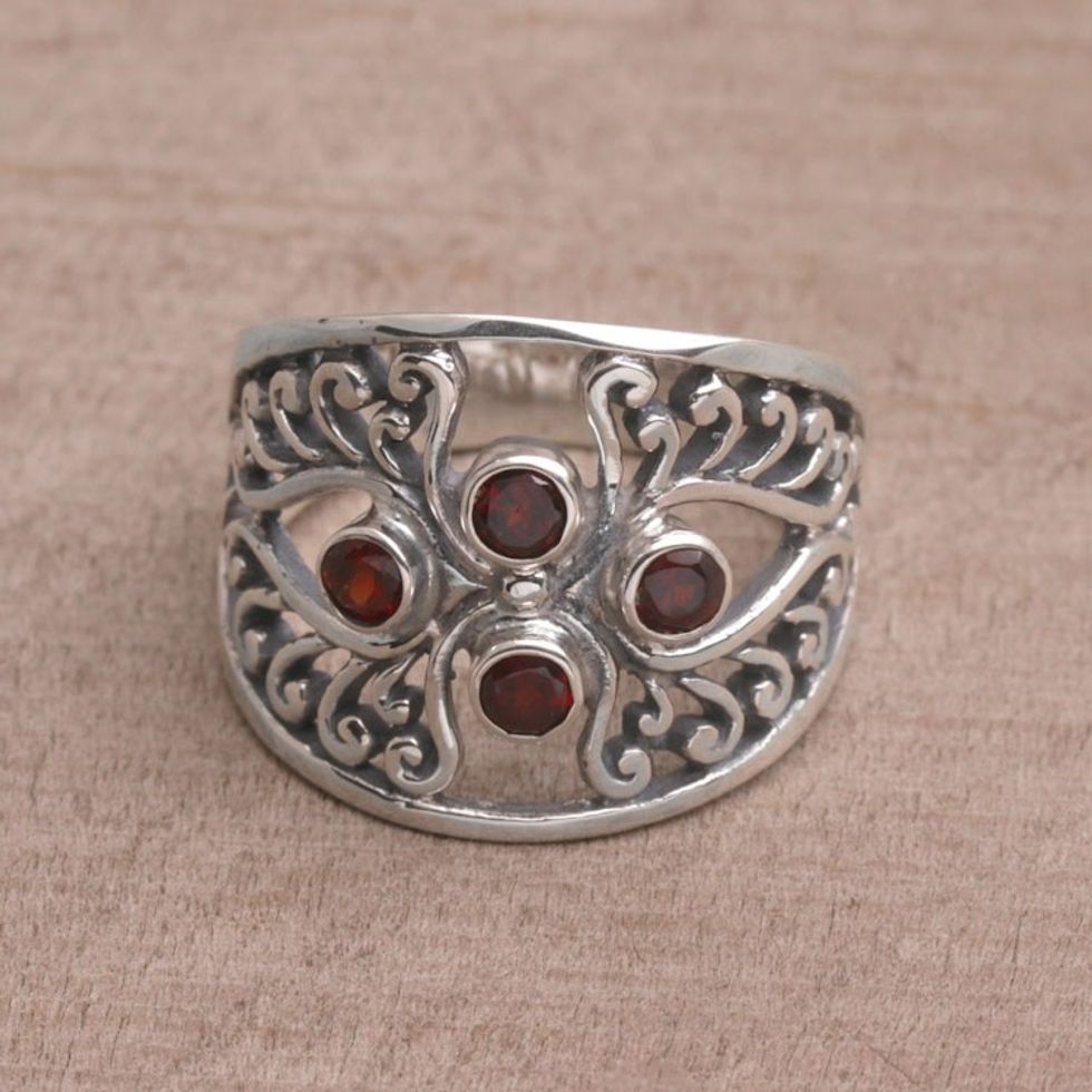 Garnet and Sterling Silver Cocktail Ring from Bali 'Vine Queen'