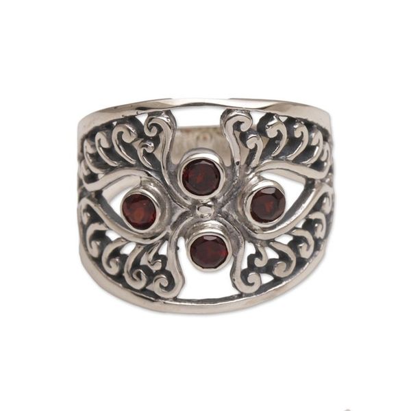 Alternate image for Garnet and Sterling Silver Cocktail Ring from Bali Vine Queen