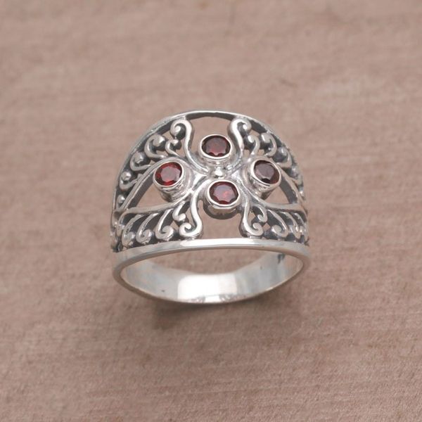 Alternate image for Garnet and Sterling Silver Cocktail Ring from Bali Vine Queen