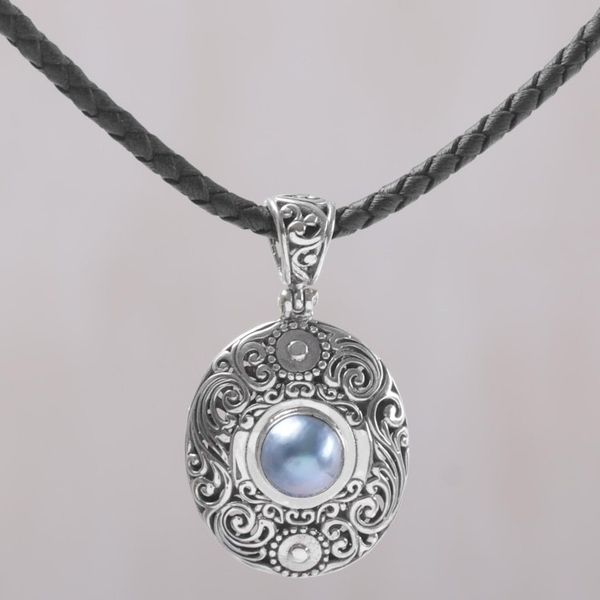 Alternate image for Cultured Mabe Pearl and Sterling Silver Necklace from Bali Dark Sanur Shield
