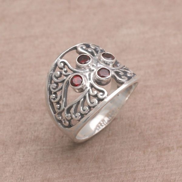 Alternate image for Garnet and Sterling Silver Cocktail Ring from Bali Vine Queen