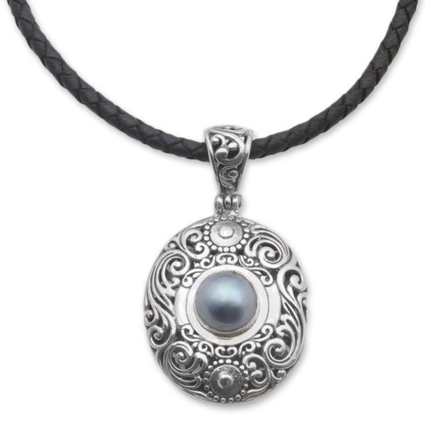 Alternate image for Cultured Mabe Pearl and Sterling Silver Necklace from Bali Dark Sanur Shield
